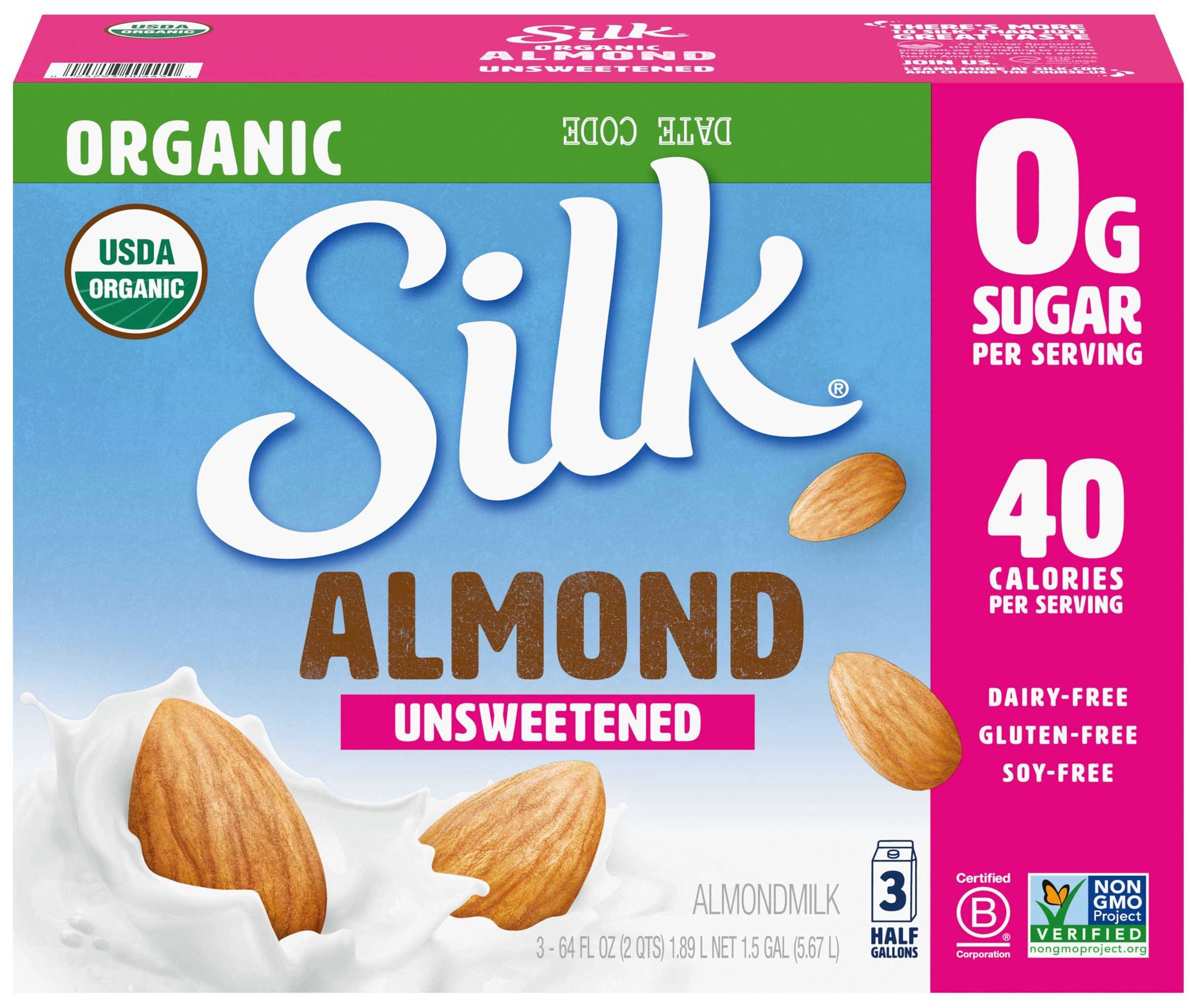 Silk Organic Unsweetened Almond Milk - Club Pack, 64 Ounce -- 3 per case.