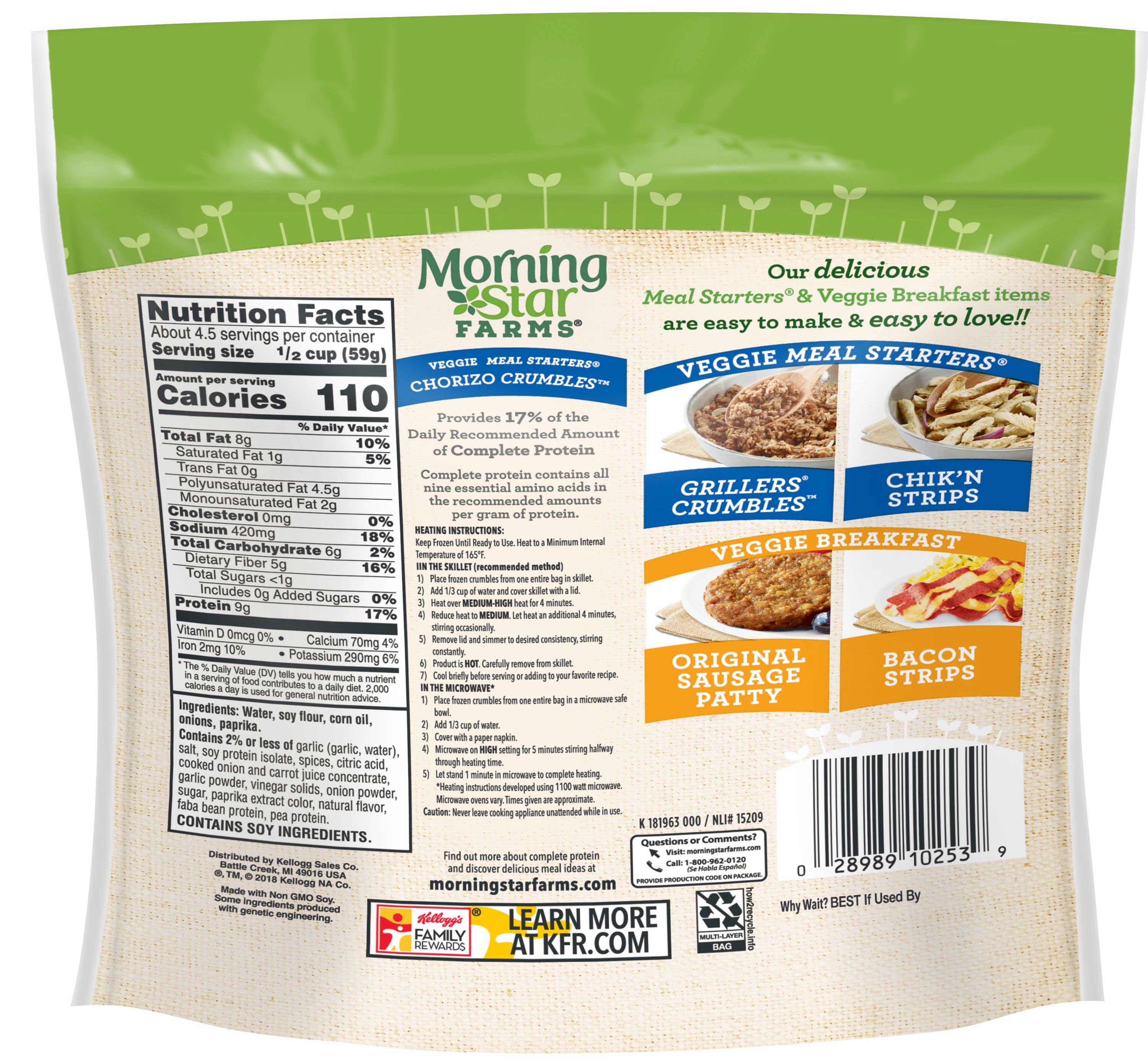 Morningstar Farms Meal Solutions Veggie Chorizo, 10 Ounce -- 6 per case.