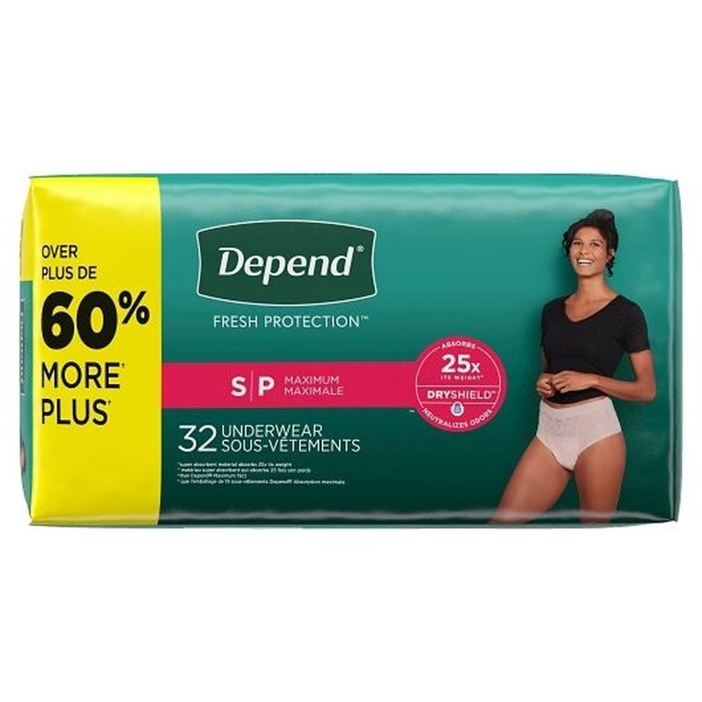 Depend Small Blush Maximum Absorbency Incontinence and Postpartum Bladder Leak Underwear for Women, 32 count -- 2 per case