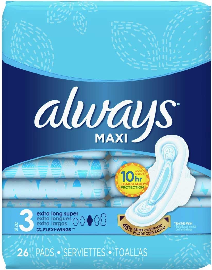Always Extra Long Super Maxi Pad with Flexi Wings, 26 count per pack -- 6 per case.