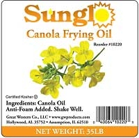 Sunglo Canola Frying Oil, 35 Pound.