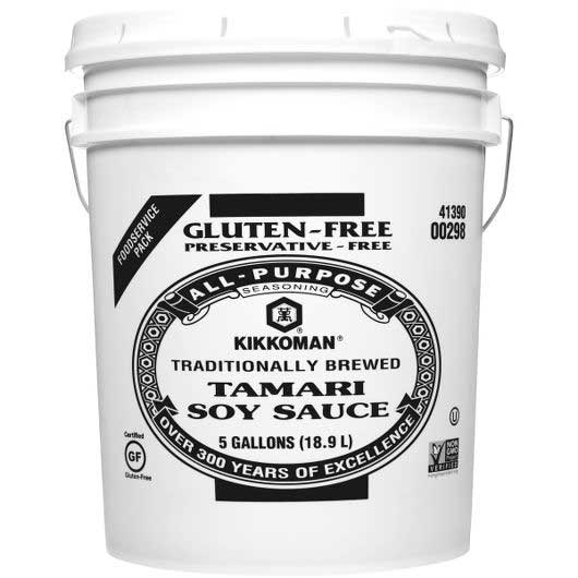 Kikkoman Preservative Free Gluten Free Tamari Soy Sauce, 5 Gallon
