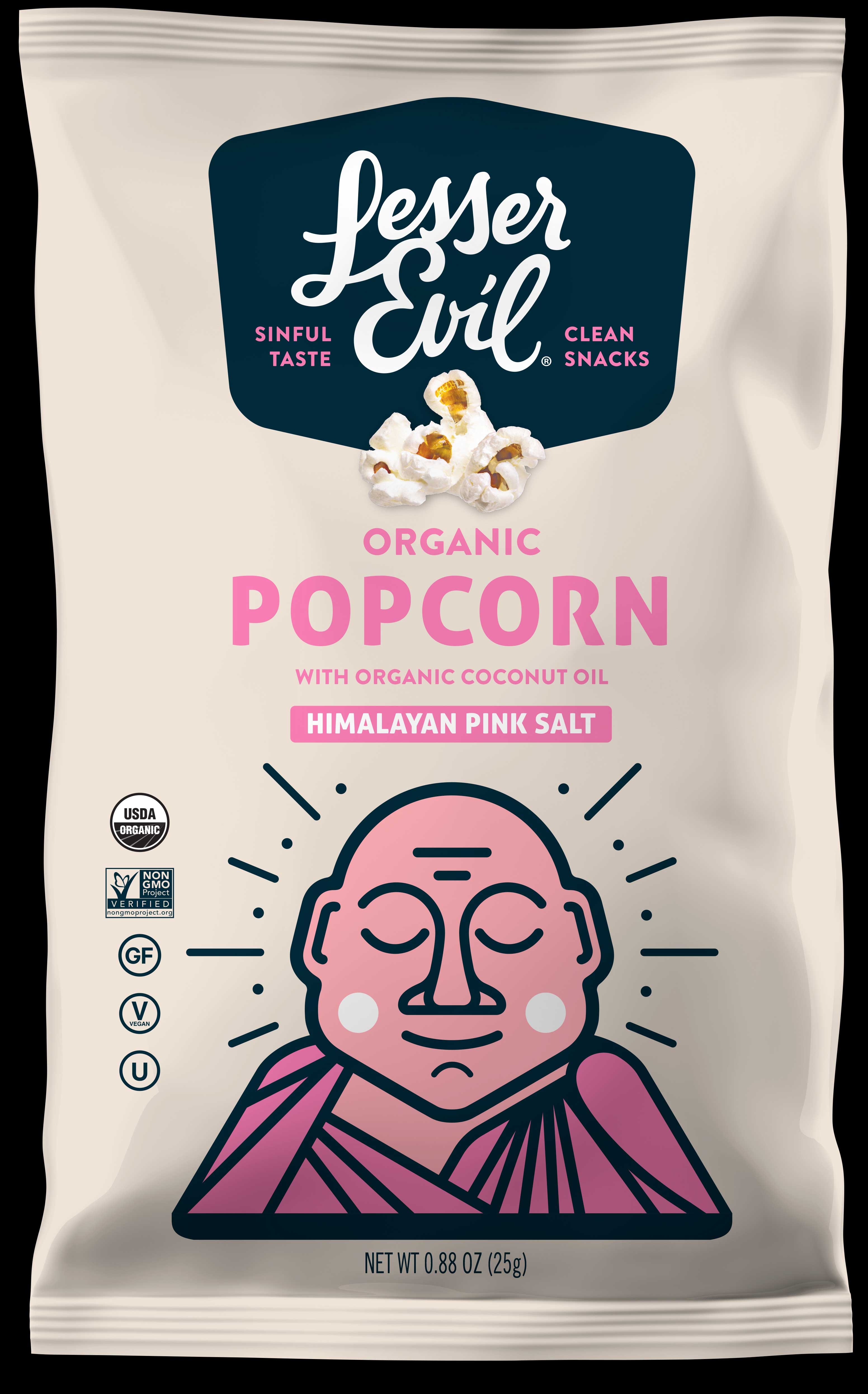 LesserEvil Organic Himalayan Pink Salt Popcorn, 0.88 Ounce -- 18 per case