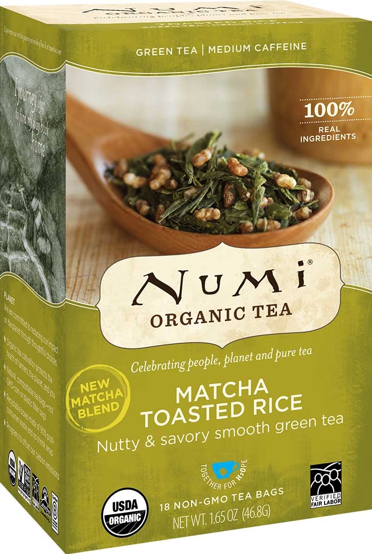 Numi Organic Matcha Toasted Rice Green Tea, 18 tea bags per pack -- 6 per case.