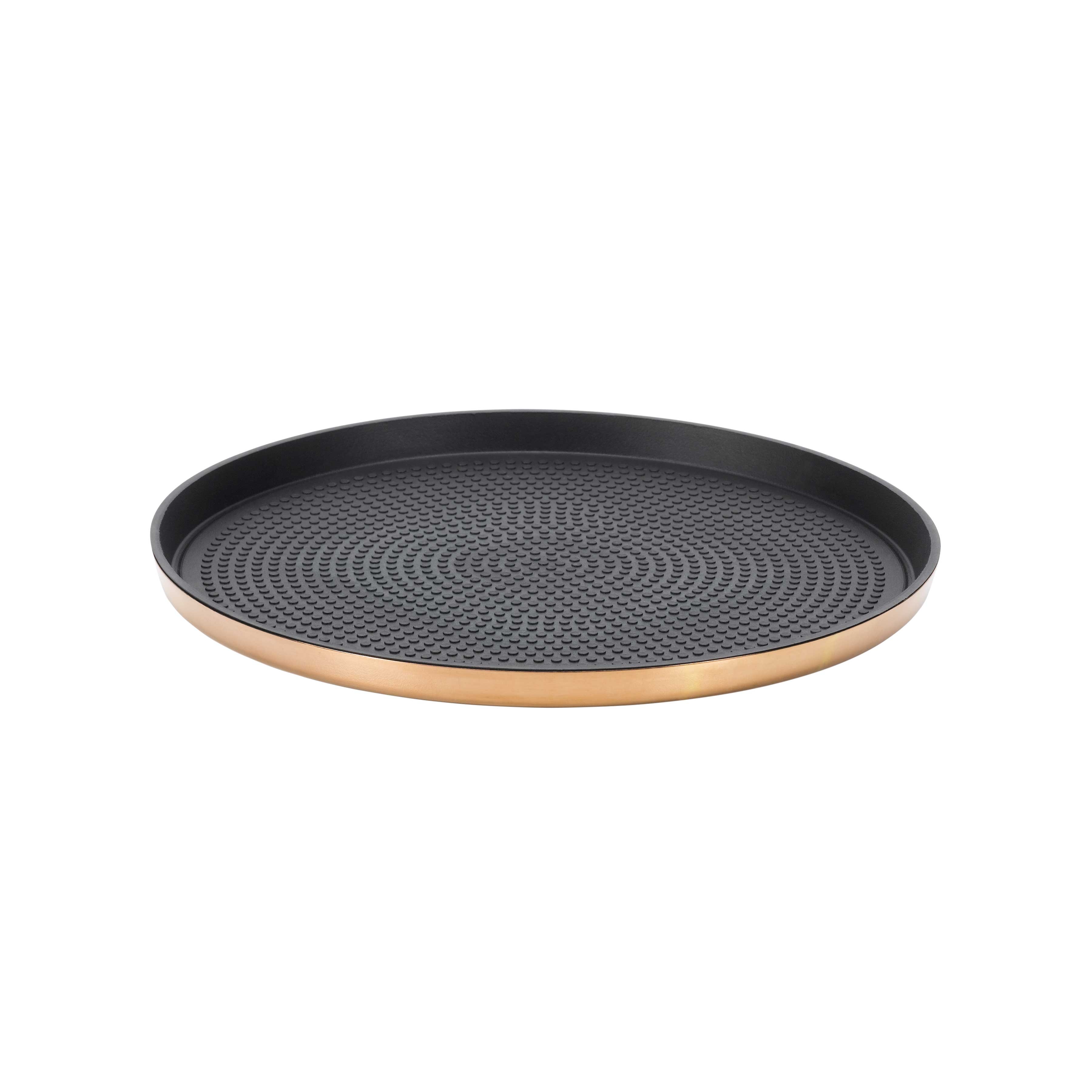 Service Ideas Rose Gold Modern Edge Small Round Serving Tray, 9 inch Width x 0.75 inch Height