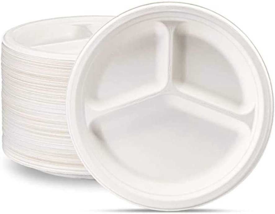 Responsible Products 3-Compartment No-PFAS Added Compostable Molded Fiber Plate, 9 inch -- 500 per case