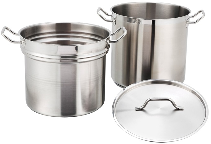 Winco Stainless Steel Double Boiler with Cover, 16 Quart