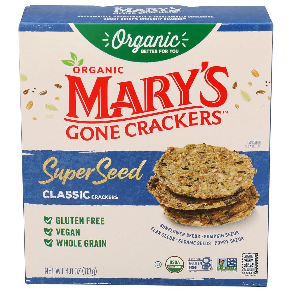 Marys Gone Crackers Organic Classic Super Seed Cracker, 4 Ounce -- 6 per case