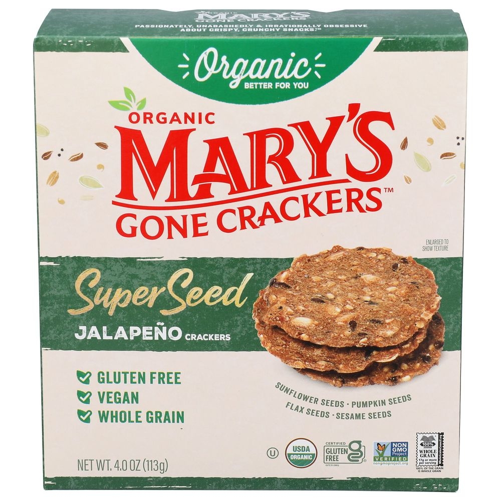 Marys Gone Crackers Organic Jalapeno Super Seed Cracker, 4 Ounce -- 6 per case
