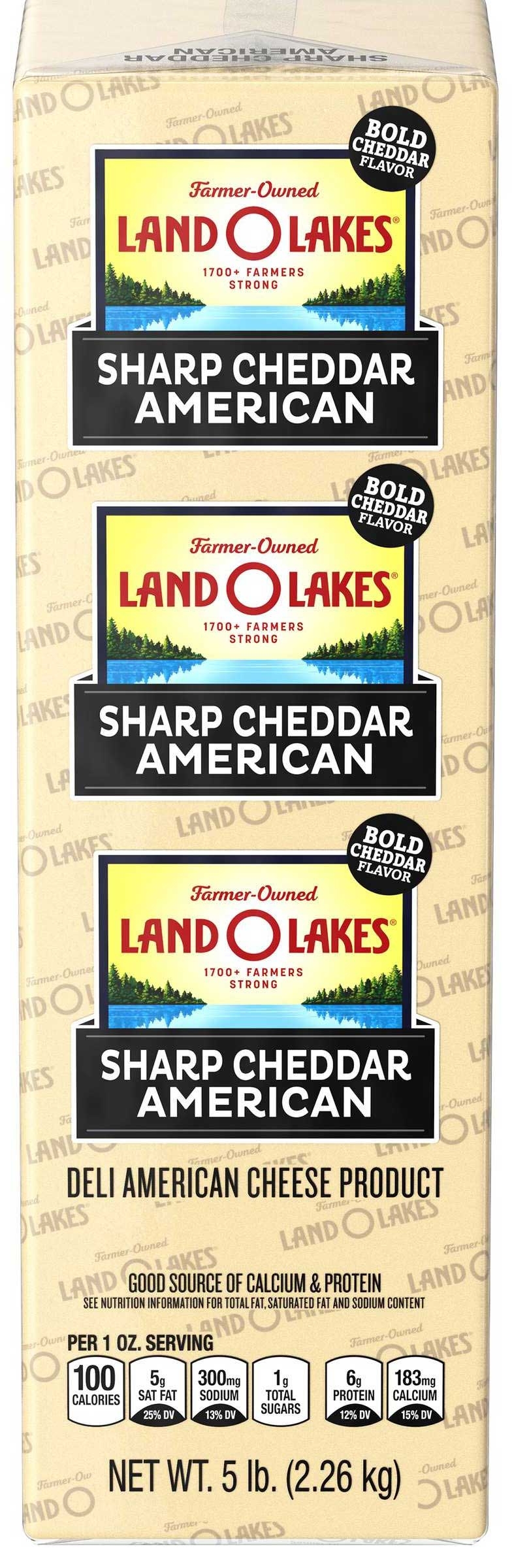 Land O Lakes Sharp Cheddar White Deli American Cheese Product, 5 Pound -- 2 per case