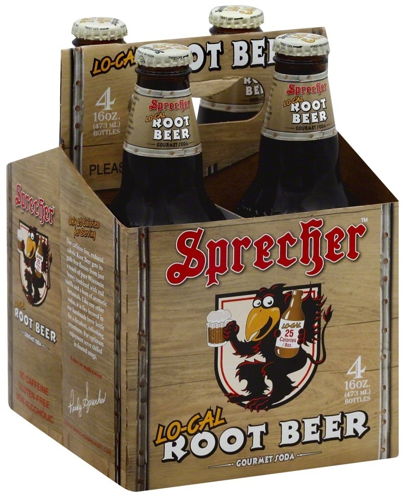 Sprecher Low Calorie Root Beer Soda, 4 count per pack -- 6 per case