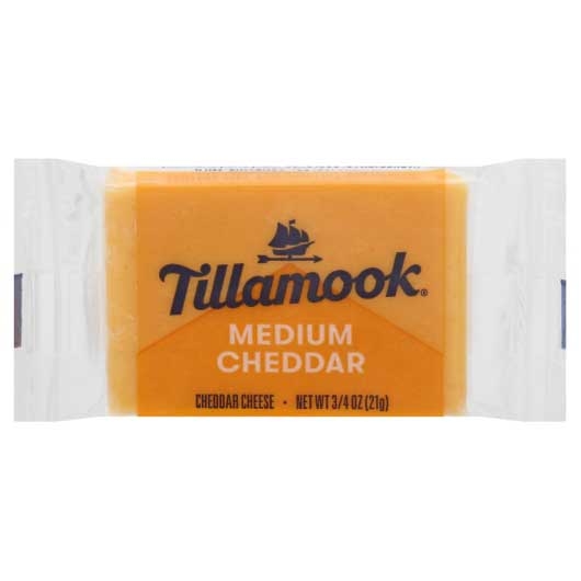 Tillamook Medium Portions Cheddar Cheese, 0.75 Ounce -- 100 per case.