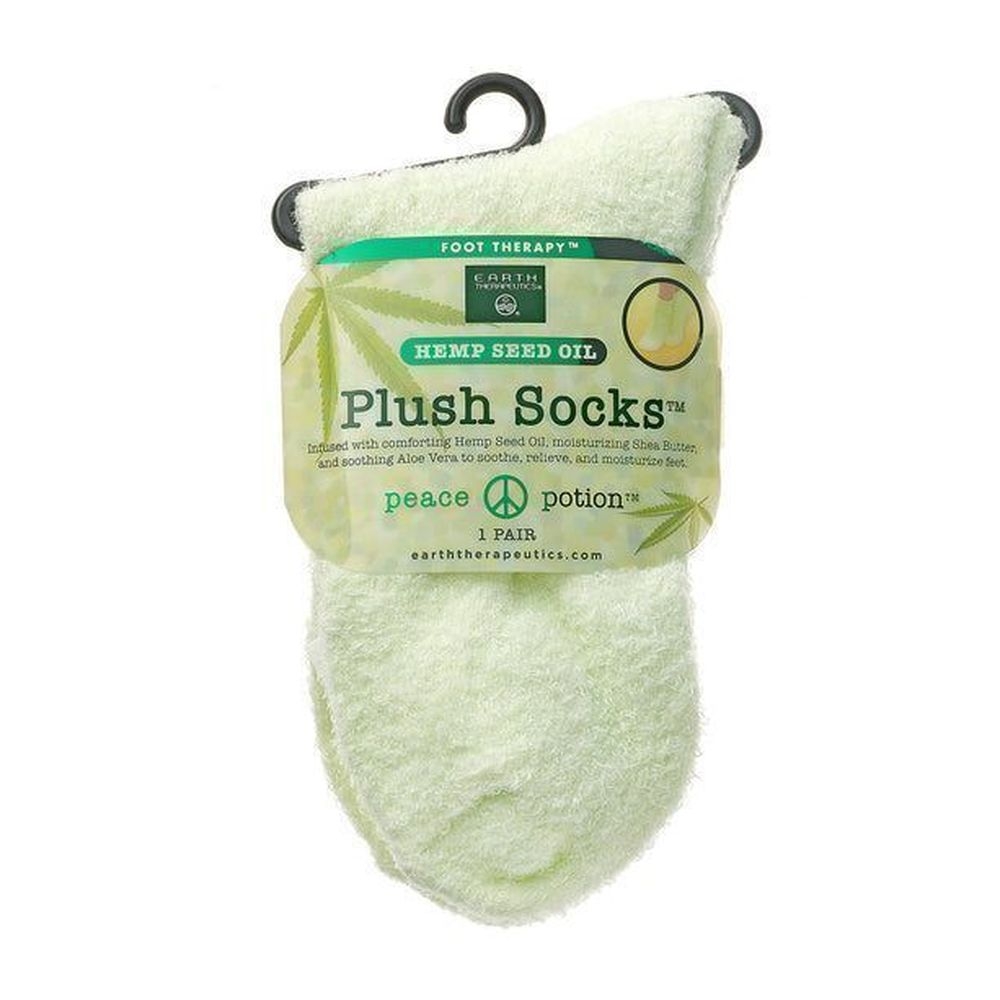Earth Therapeutics Light Green Hemp Seed Oil Aloe Plush Socks, 1 Pair