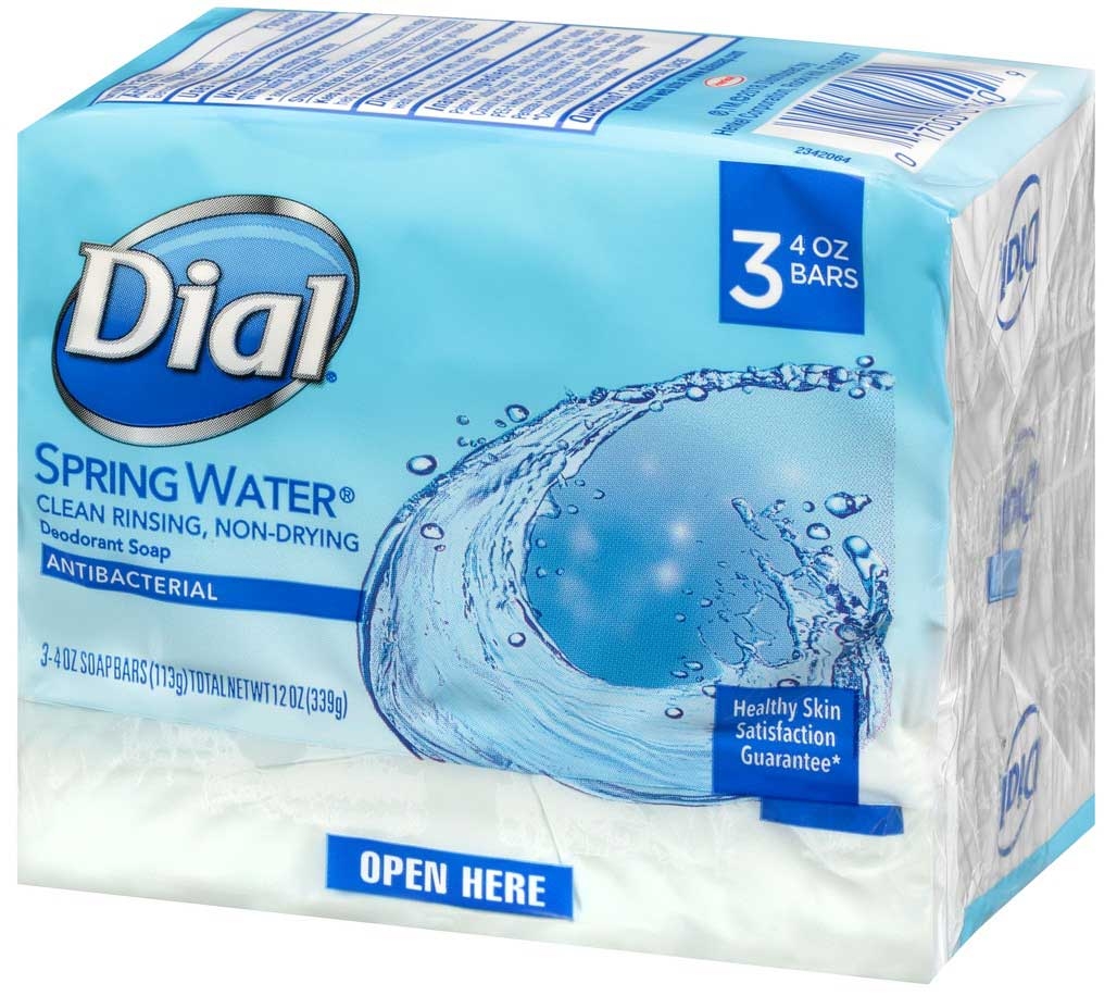 Dial Spring Water Antibacterial Bar Soap - 3 count per pack -- 12 packs per case