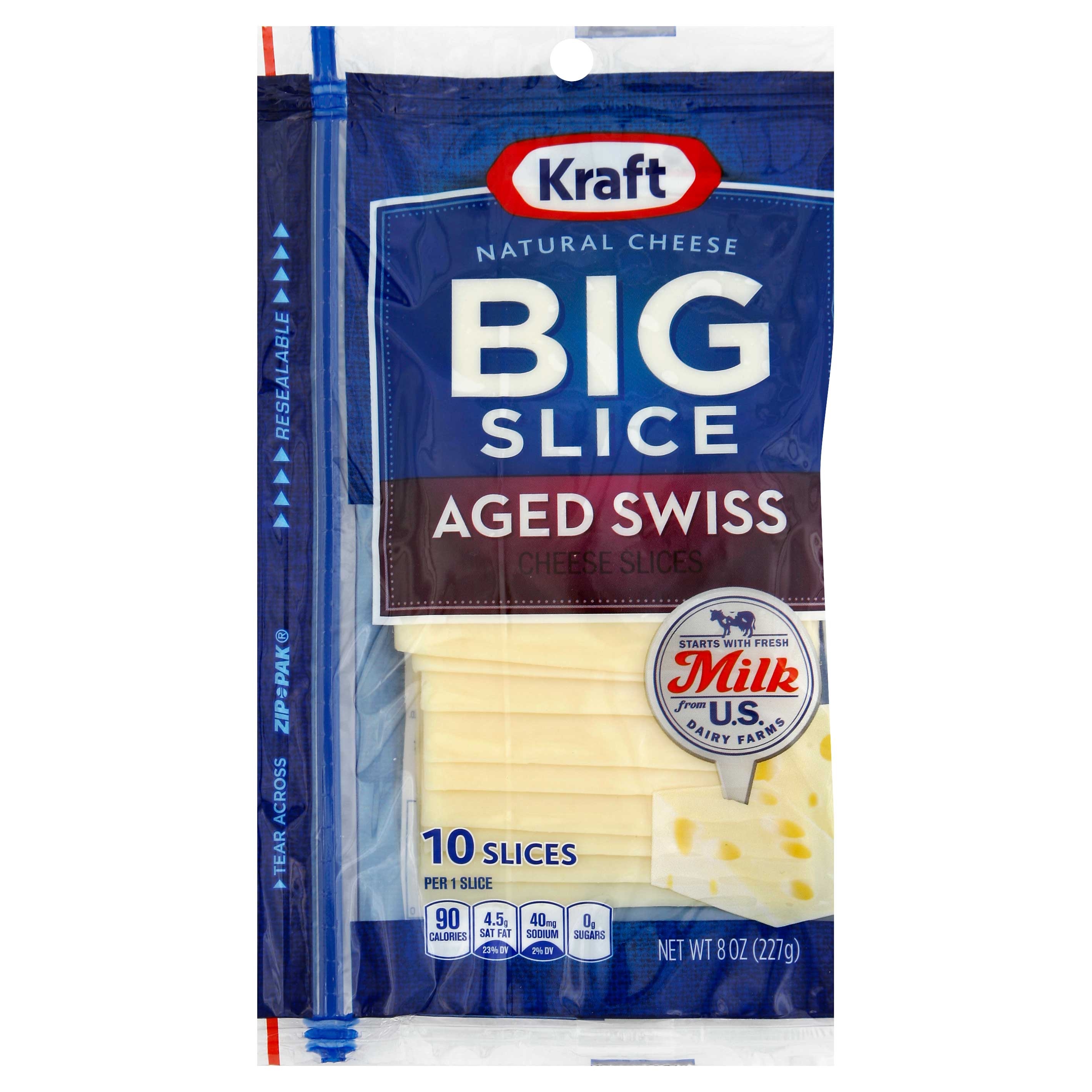 Kraft Big Slice Aged Swiss Cheese, 8 Ounce -- 10 per case.
