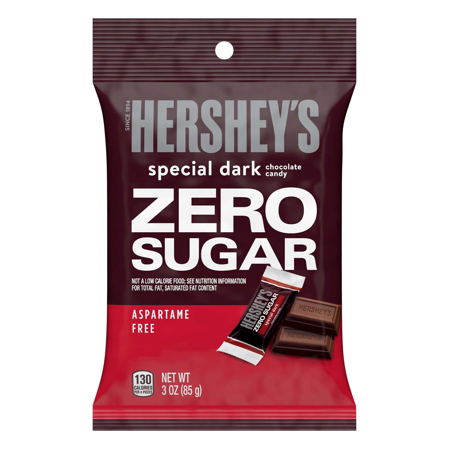 Hersheys Zero Sugar Special Dark Chocolate Candy, 3 Ounce Peg Bag -- 12 per case