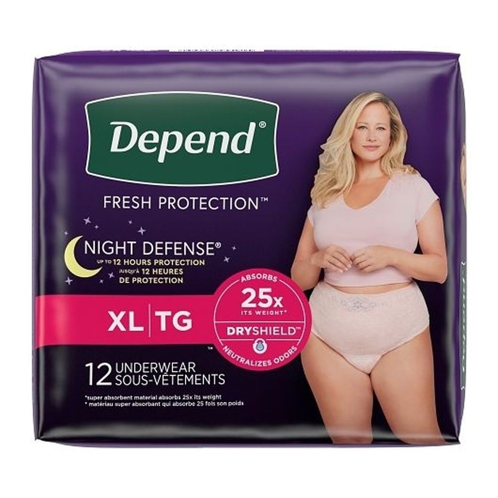 Depend Extra Large Undecorated Underwear, 12 count -- 2 per case