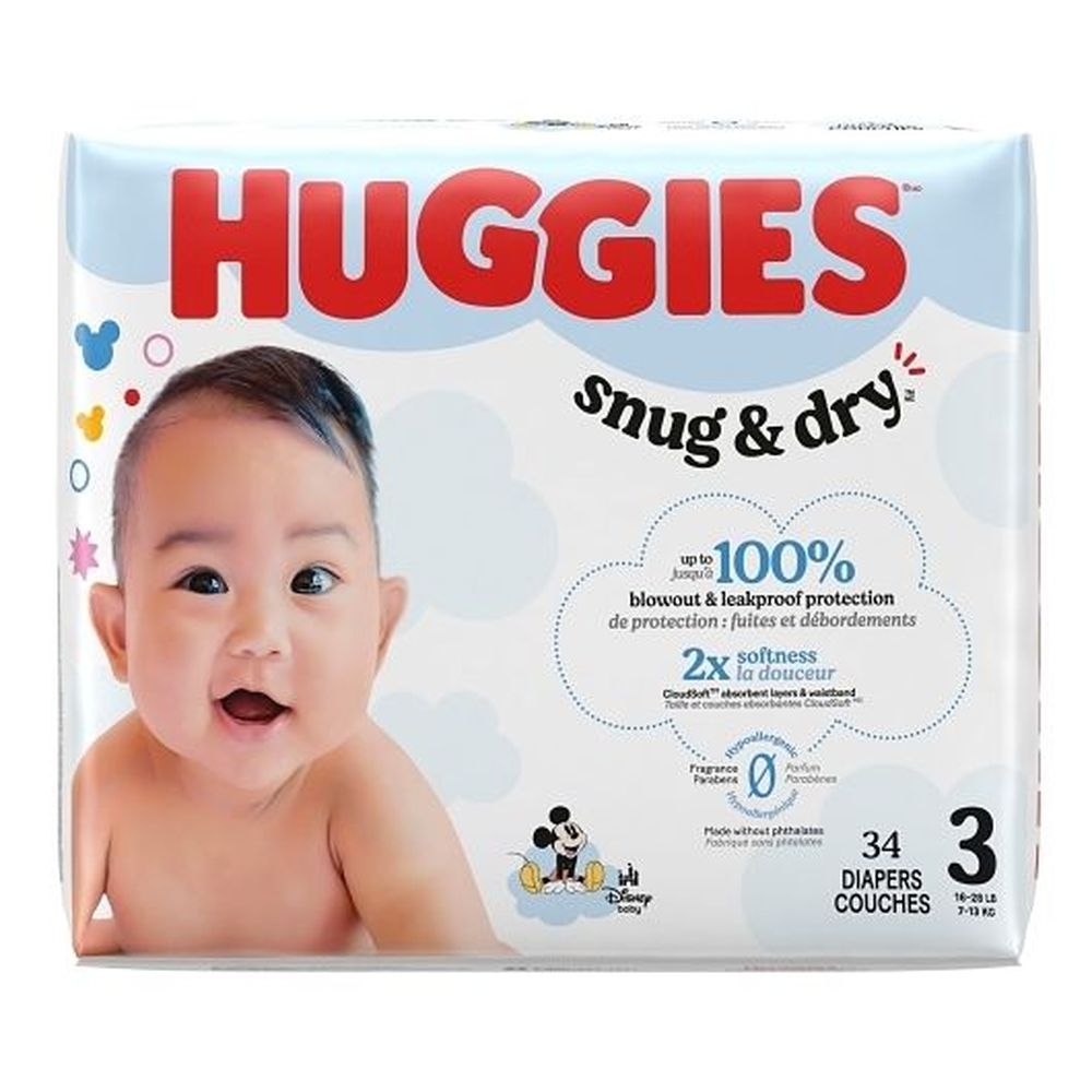 Huggies Snug and Dry Size 3 Diaper - Jumbo Pack, 34 count - 4 per case