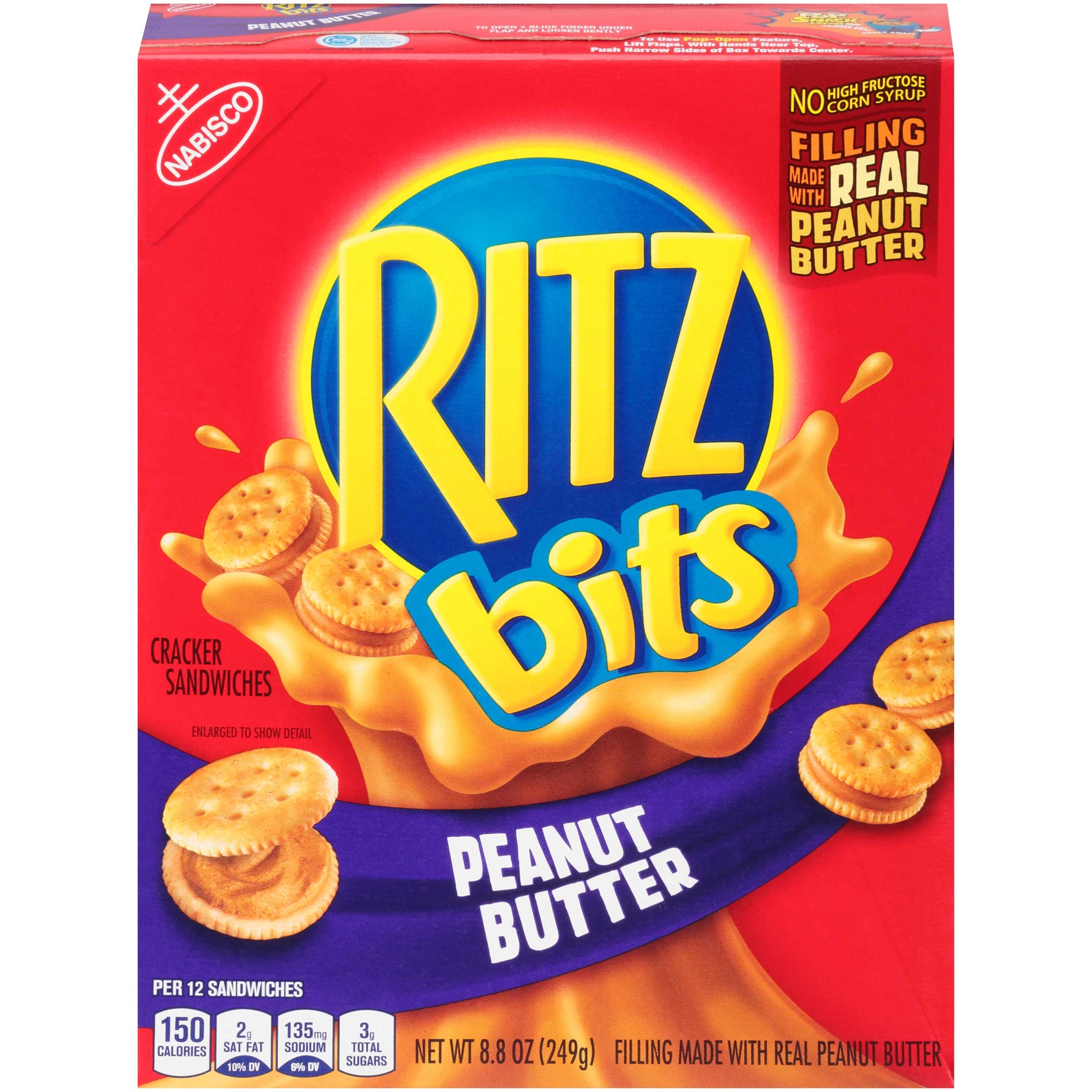 Nabisco Ritz Bits Peanut Butter Cracker Sandwich, 8.8 Ounce -- 12 per case.