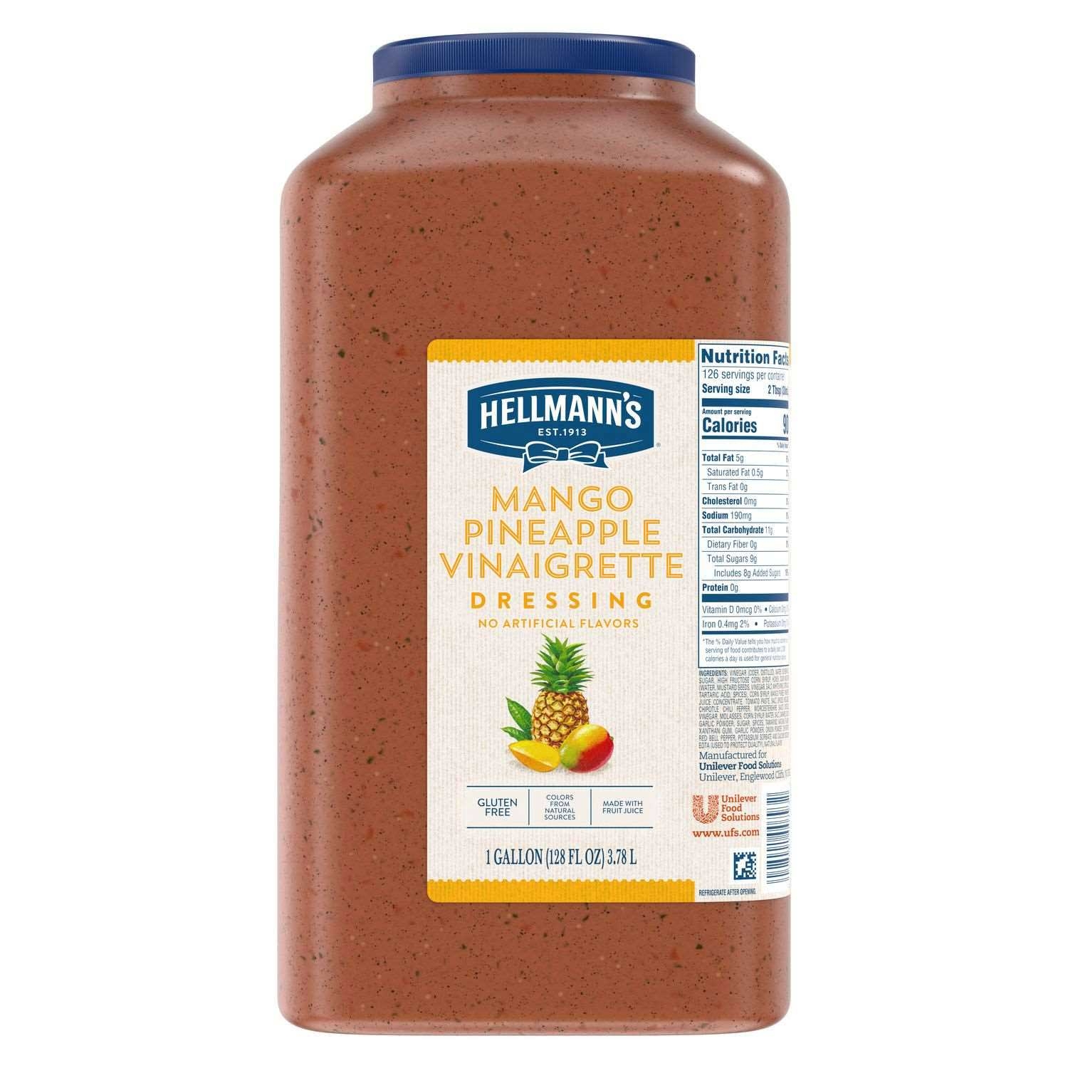 Single Hellmann's Mango Pineapple Vinaigrette Salad Dressing Jug, 1 gallon