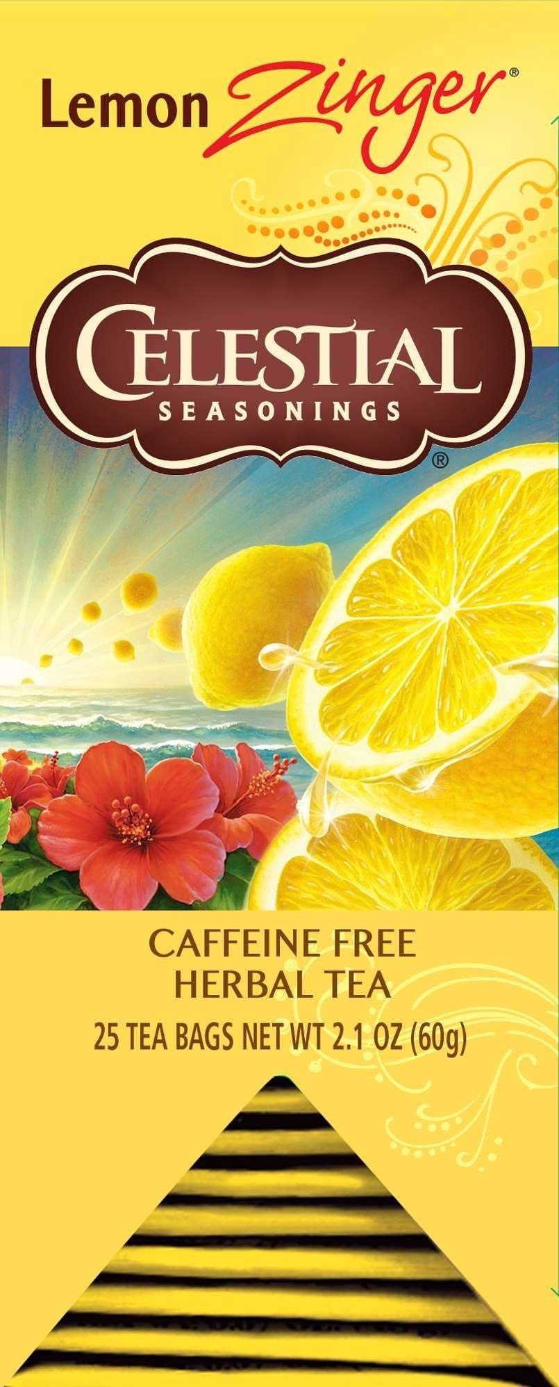 Celestial Seasonings Lemon Zinger Caffeine Free Herbal Tea - 25 tea bags per pack -- 6 packs per case