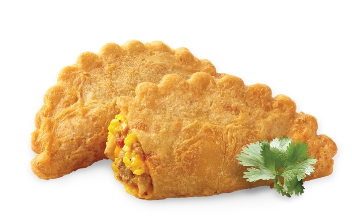 El Monterey Sleeveless Egg Sausage Cheese and Potato Empanada, 3 Ounce -- 24 per case.