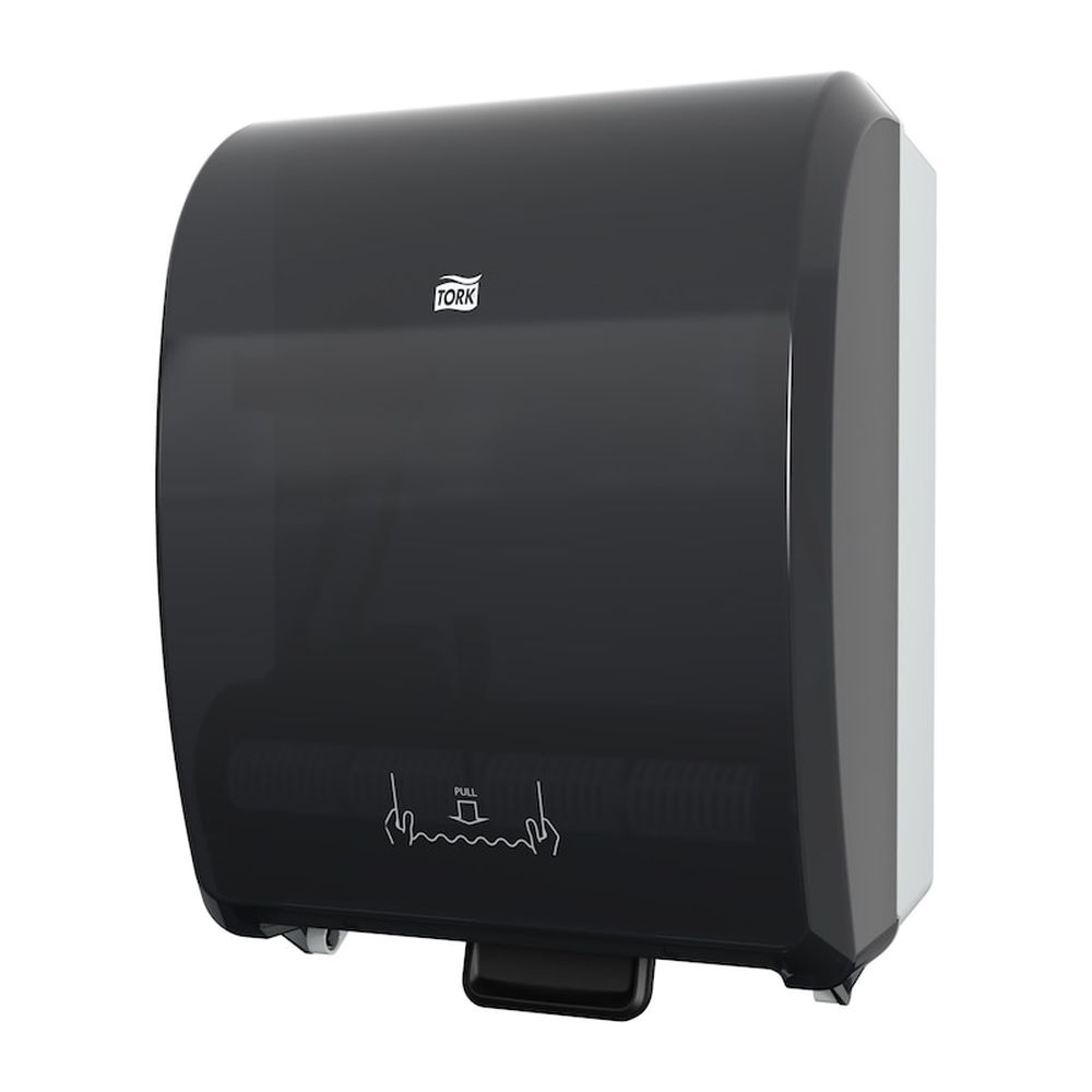 Tork Universal Black Plastic Mechanical Paper Hand Towel Roll Dispenser, 9.3 x 12.3 x 16 inch