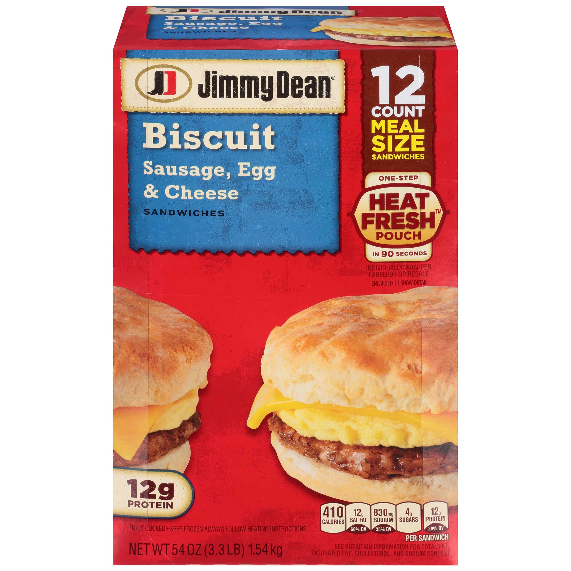 Jimmy Dean Sausage Egg and Cheese Biscuit Sandwich, 3.375 Pound -- 12 per case.