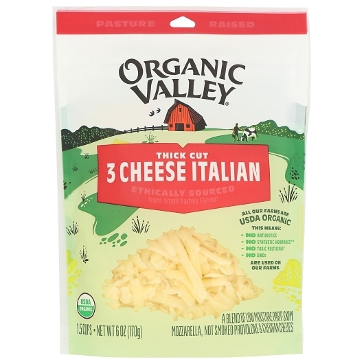 Organic Valley 3 Cheese Thick Cut Shredded Italian Cheese Blend, 6 Ounce -- 12 per case