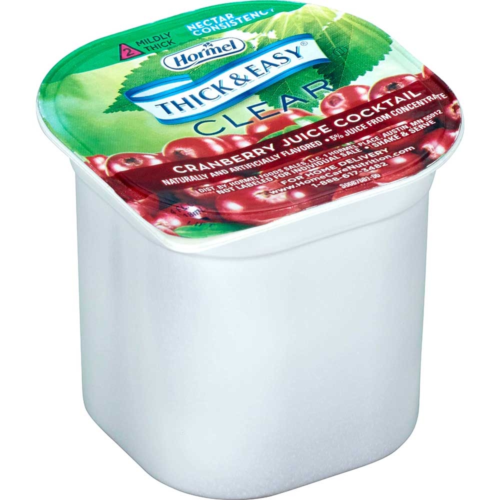 Hormel Health Labs Thick and Easy Thickened Cranberry Juice Cocktail, Nectar Consistency Portion Control Cups, 4 Ounce -- 24 per case