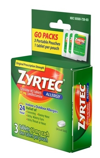 Zyrtec Allergy Tablet, 3 count per pack -- 72 per case.