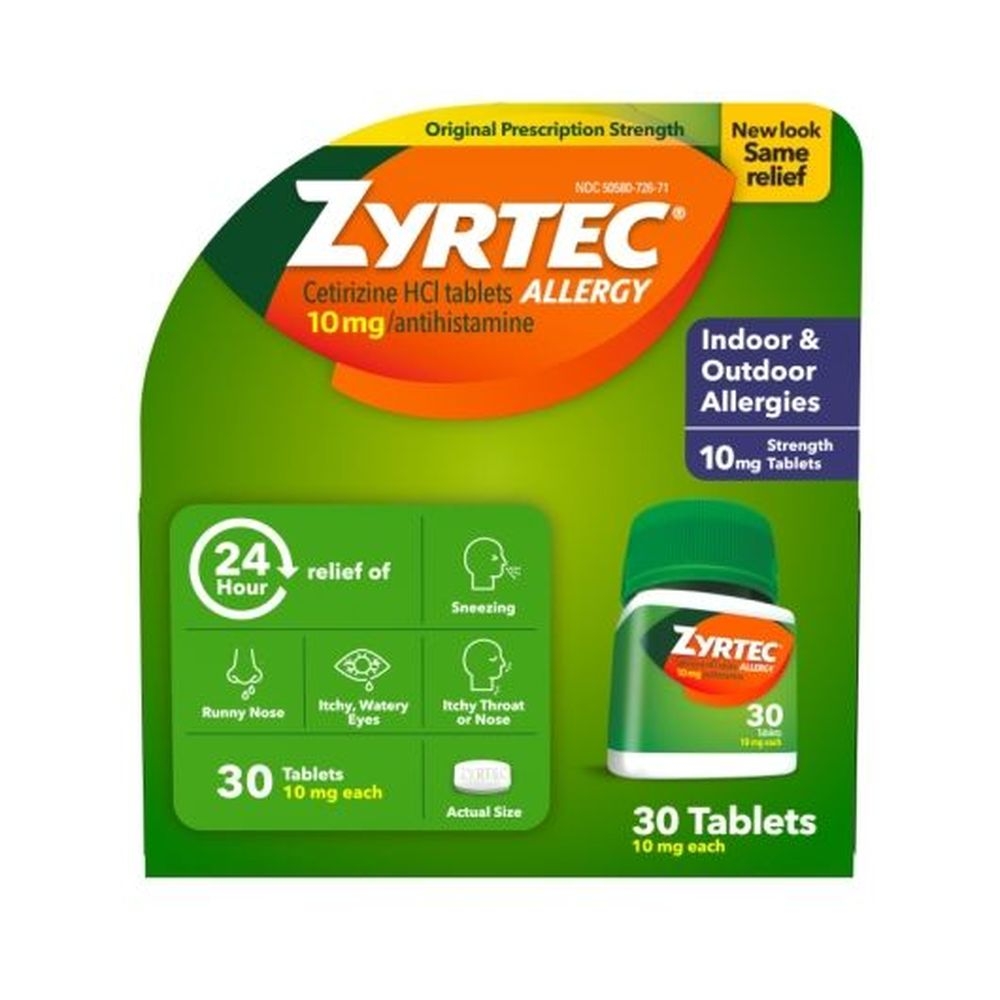 Zyrtec 10mg Allergy Relief Tablet, 30 count - 24 per case