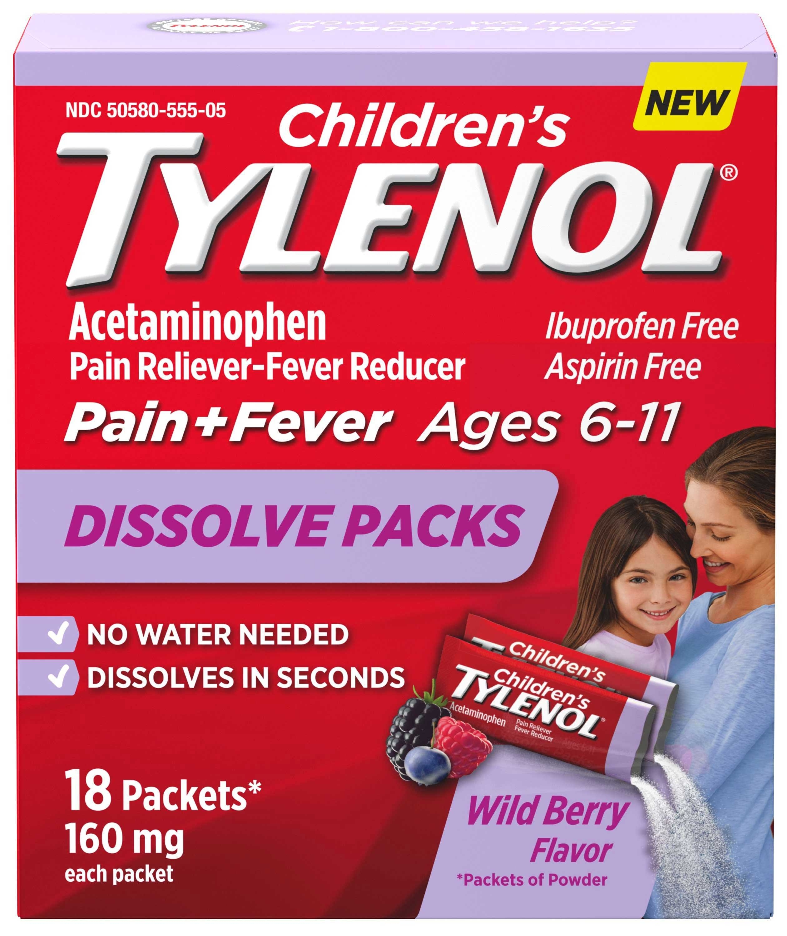 Tylenol Childrens Berry Flavor Powder Pack, 18 count per pack -- 48 per case