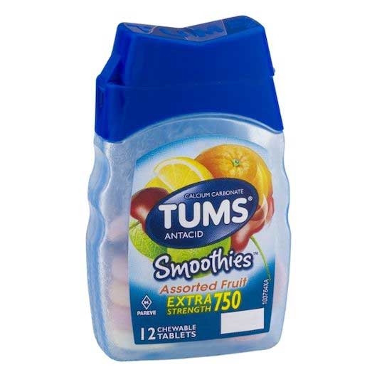 Tums Extra Strength 750 Smoothies Assorted Fruit Chewable Tablets - 12 count per pack -- 72 packs per case