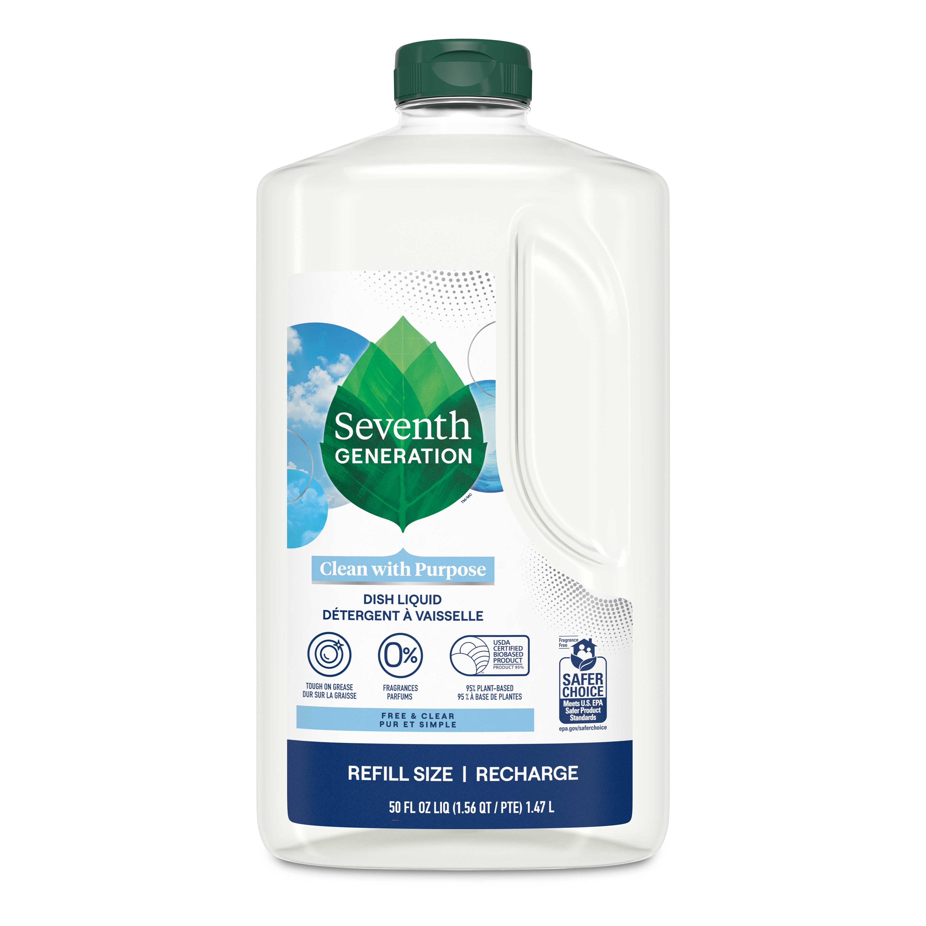 Seventh Generation Free and Clear Sensitive Skin Liquid Dish Soap Refill, 50 Ounce -- 3 per case