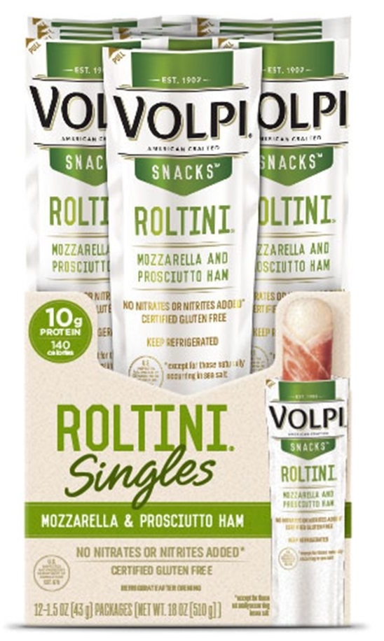 Volpi Roltini Singles with Prosciutto Ham Snacks - Display Ready Carton, 1.5 Ounce -- 72 per case.