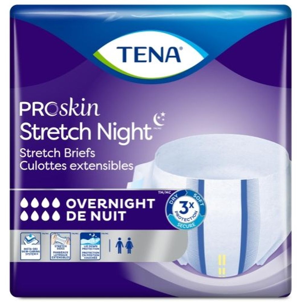Tena Pro Skin Large Extra Large Stretch Overnight Briefs, 12 count -- 4 per case