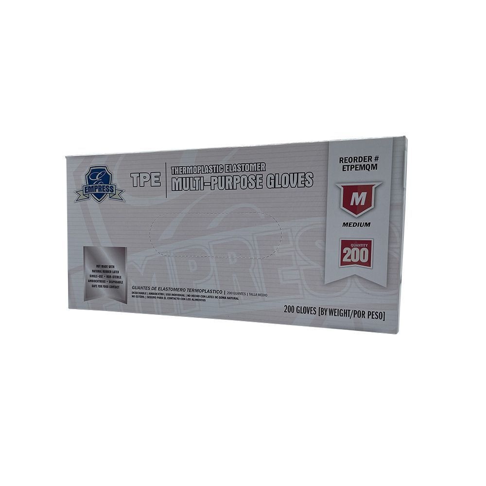 Empress Clear Medium Thermoplastic Elastomer Gloves -- 2000 per case.