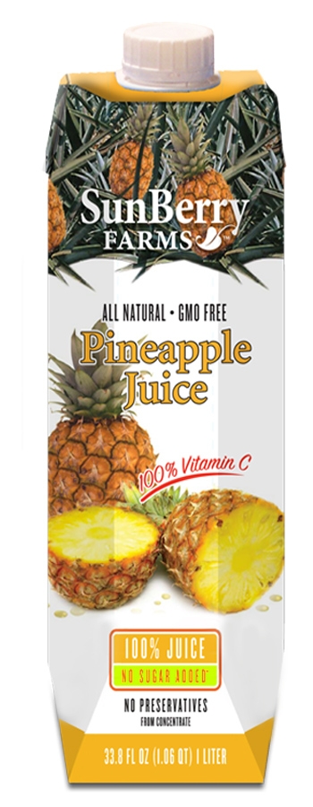 Sunberry Farms 100 Percent Pineapple Juice, 33.8 Fluid Ounce -- 12 per case.