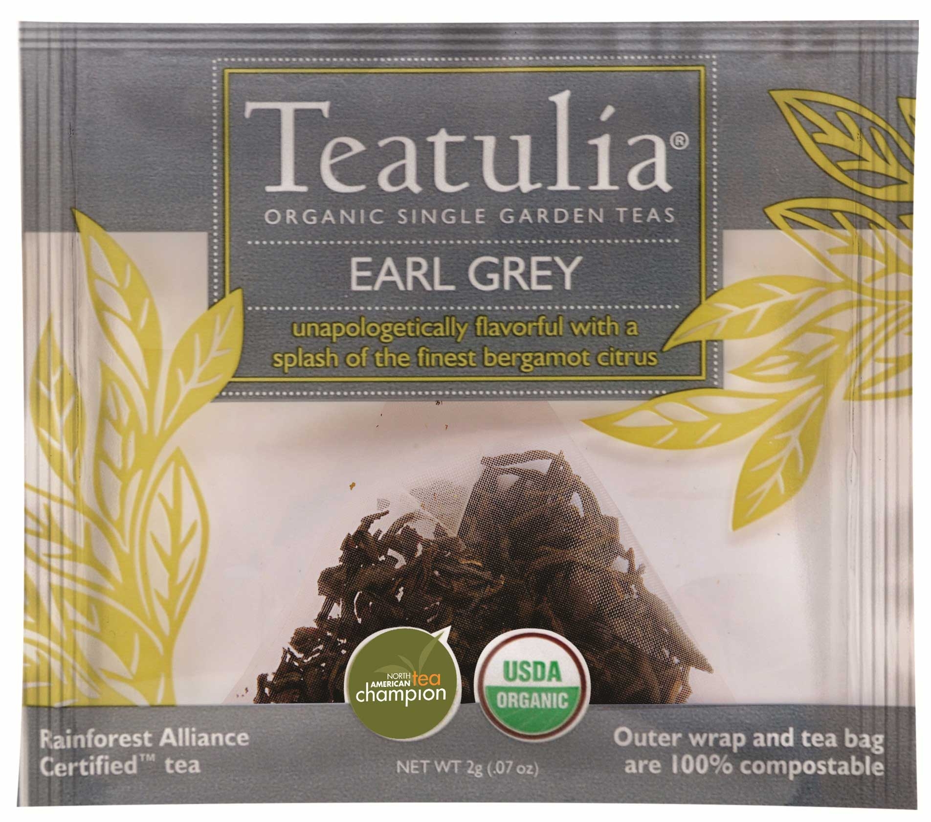Teatulia Organic Earl Grey Wrapped Premium Pyramid -- 50 per case