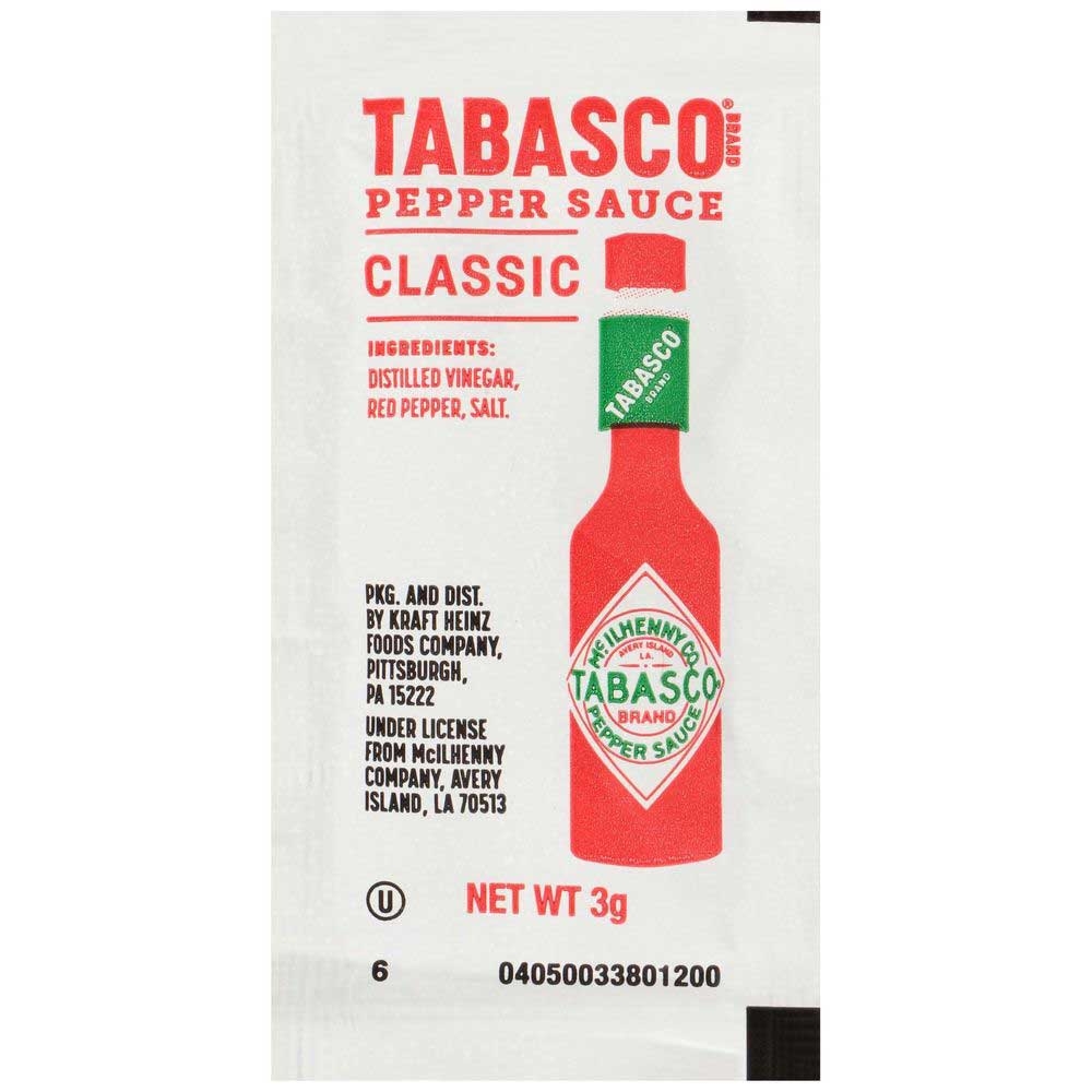 Tabasco Classic Pepper Sauce, 3 Milliliter Portion Pack -- 200 per case