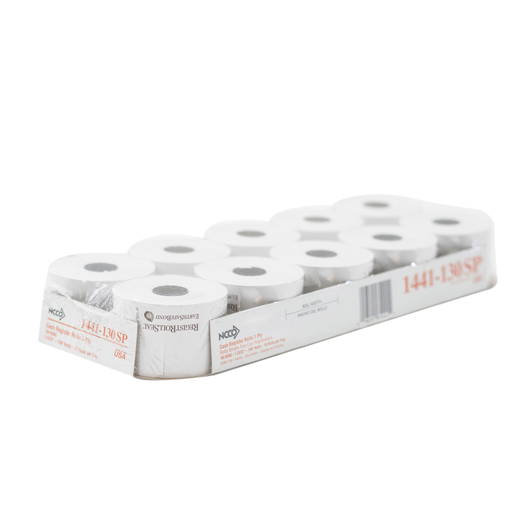 National Checking Company White Bond 1 Ply Register Roll, 44 Millimetre -- 50 rolls per case.