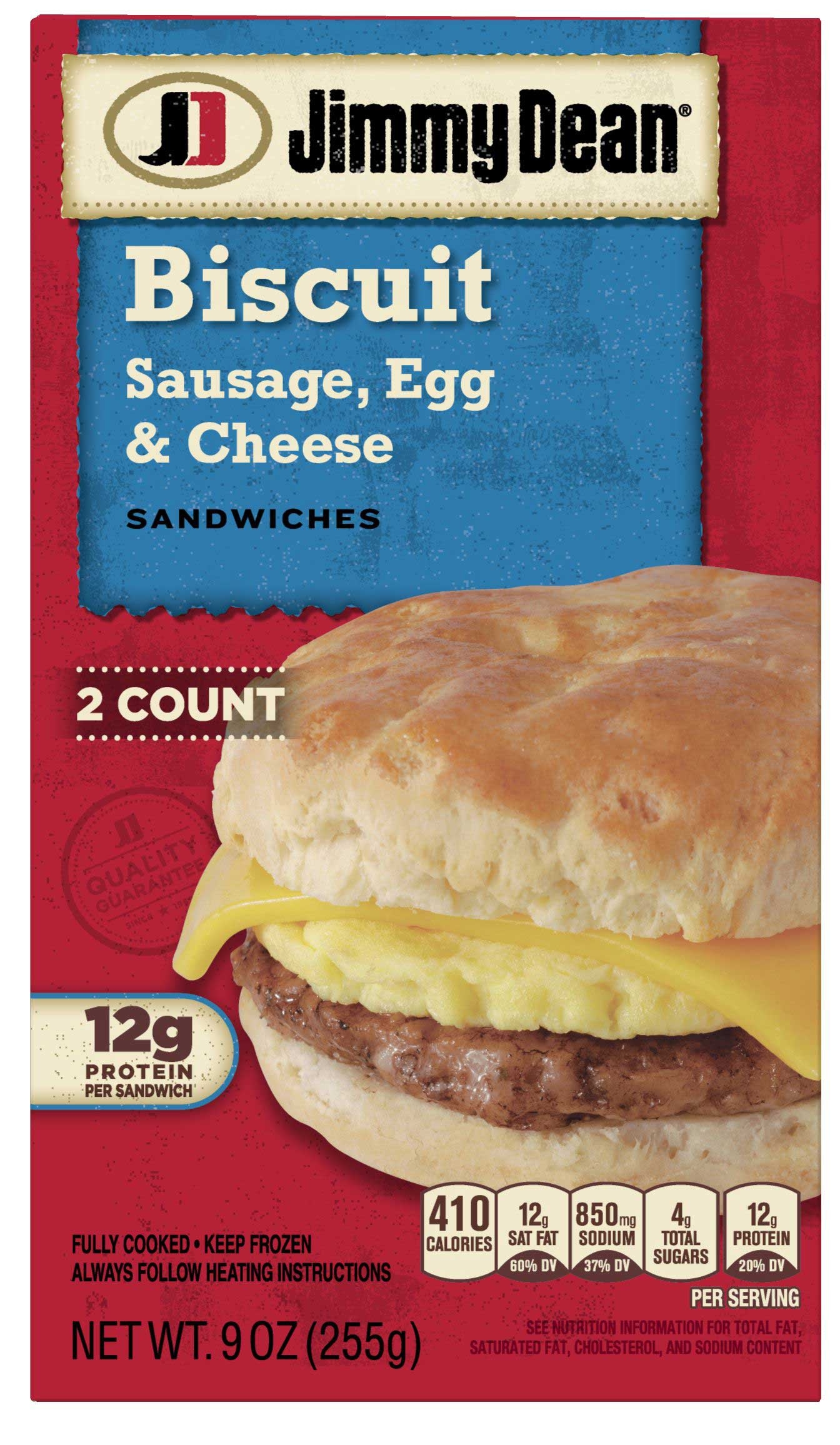 Jimmy Dean Sausage Egg and Cheese Biscuit Sandwich, 0.562 Pound -- 8 per case