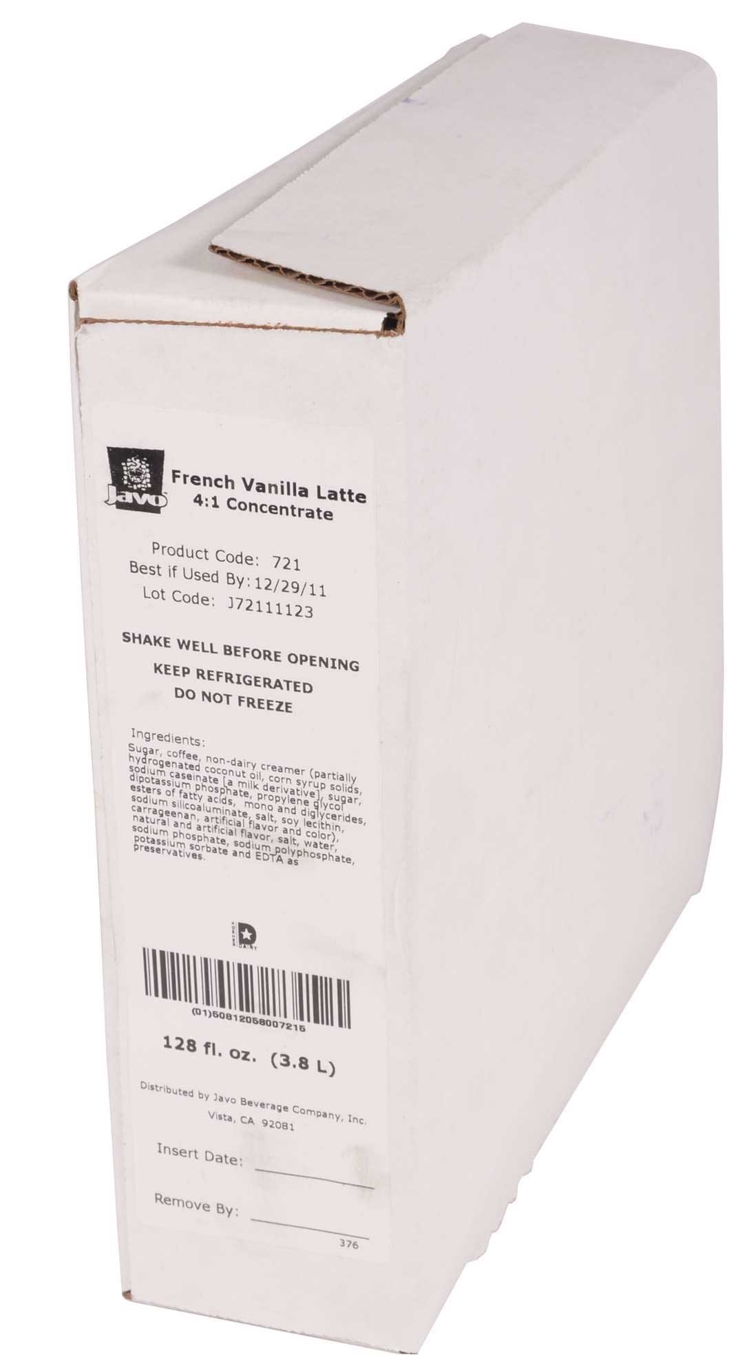 Javo Beverage 4:1 Concentrate French Vanilla Iced Latte, 1 Gallon