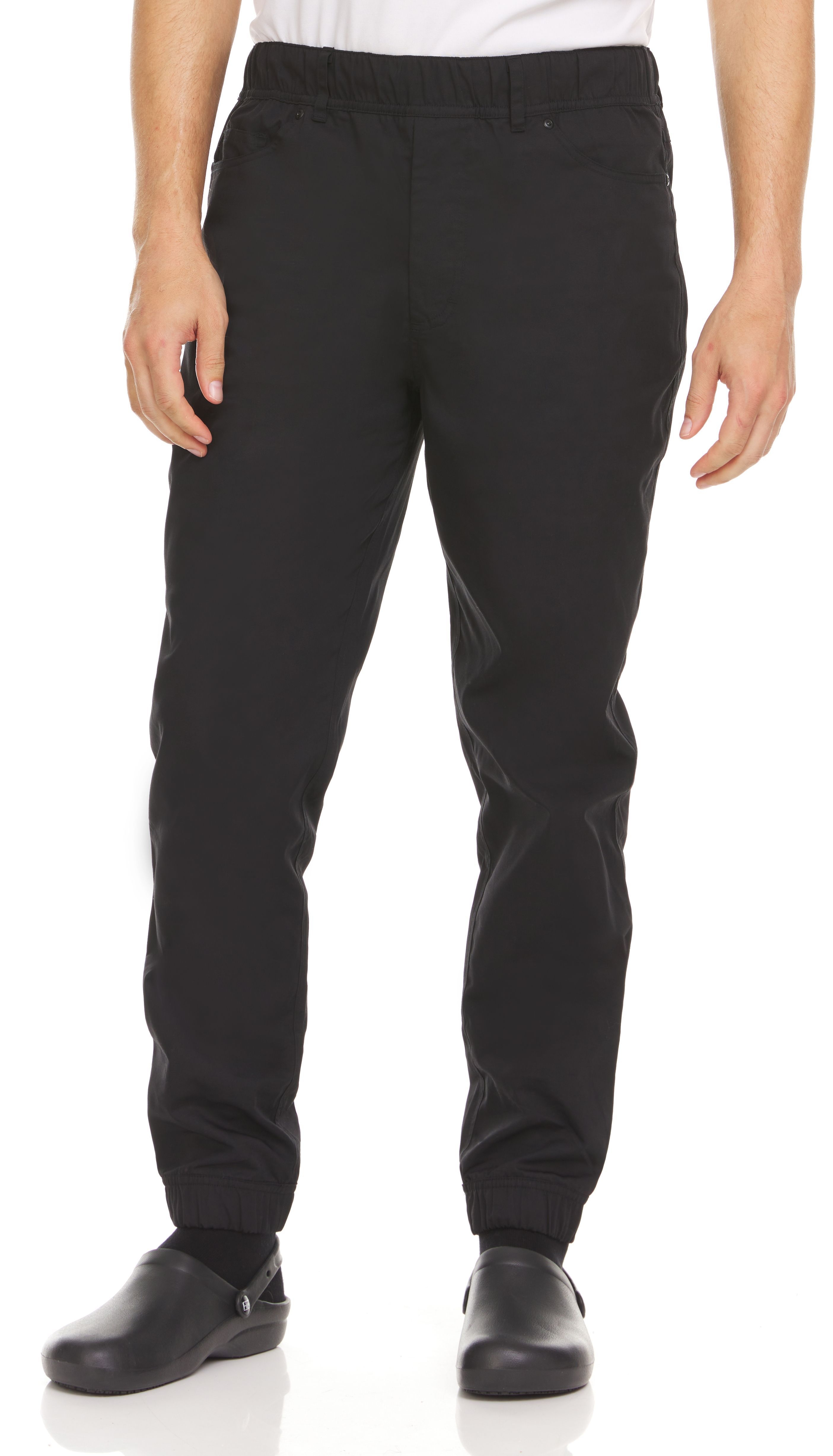 Hey Chef Black Large Inseam Unisex 5 Pocket Elastic Waist Chef Jogger, 30 inch