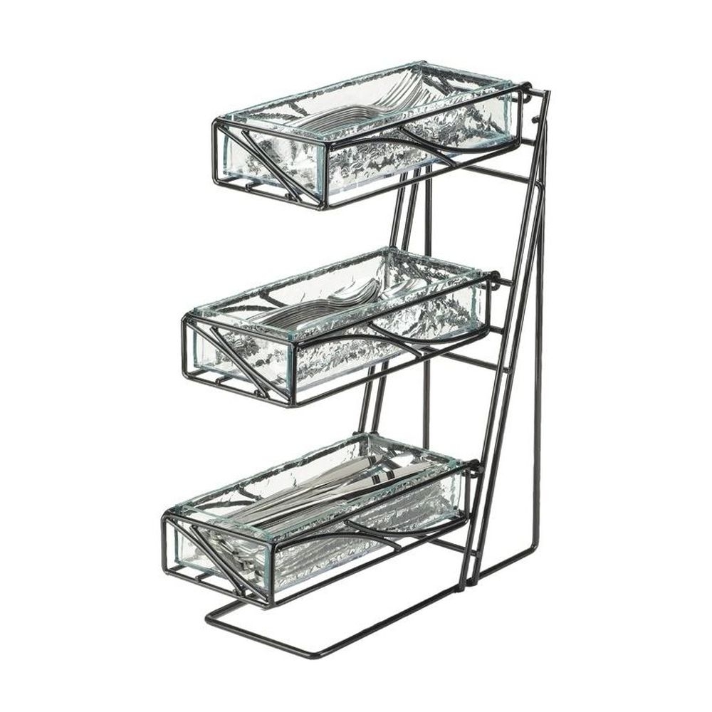 Cal-Mil Black Frame 3 Tier Condiment Display with Faux Glass Bin, 5.25 x 14 x 18 inch