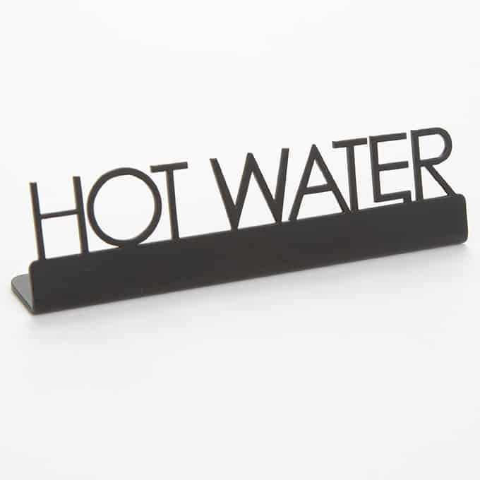 American Metalcraft Laser Cut Black Hot Water Sign, 5 x 3/4 x 1 1/4 inch
