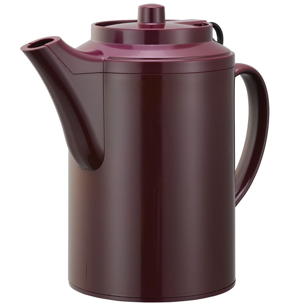 Service Ideas Plastic Burgundy Double Wall Teapot with Tether, 16 Ounce Capacity