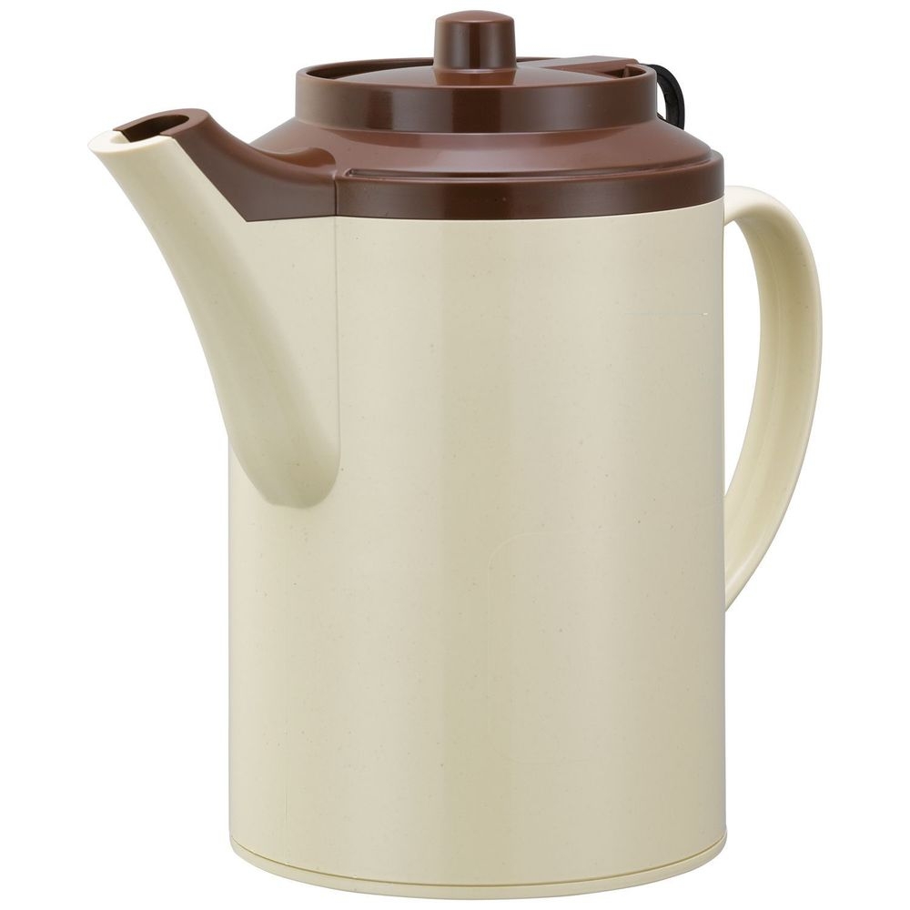 Service Ideas Plastic Stoneware Brown Double Wall Teapot with Tether, 16 Ounce Capacity