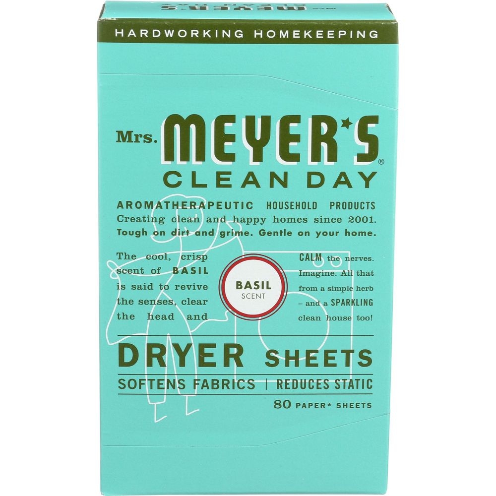 Mrs Meyers Basil Scent Dryer Sheets, 80 count -- 6 per case